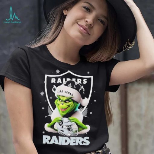 Grinch Hat Santa Las Vegas Raiders Helmet Logo Merry Christmas Shirt