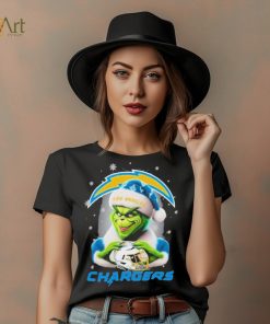 Grinch Hat Santa Los Angeles Chargers Helmet Logo Merry Christmas Shirt