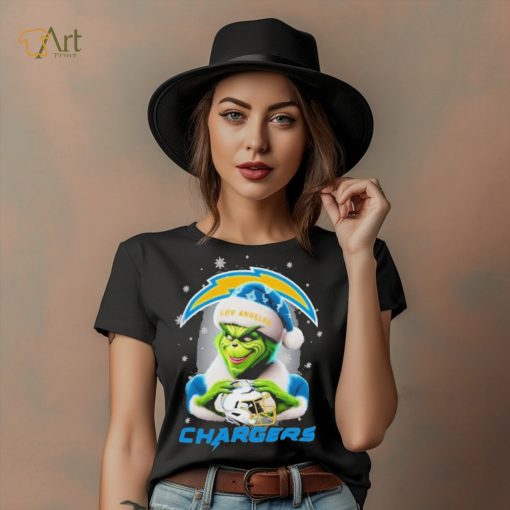 Grinch Hat Santa Los Angeles Chargers Helmet Logo Merry Christmas Shirt