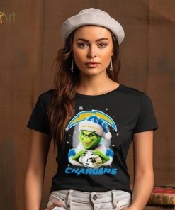 Grinch Hat Santa Los Angeles Chargers Helmet Logo Merry Christmas Shirt