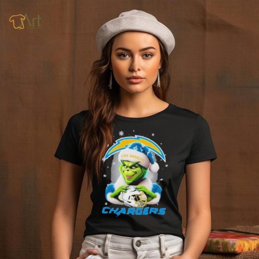 Grinch Hat Santa Los Angeles Chargers Helmet Logo Merry Christmas Shirt