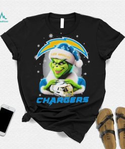 Grinch Hat Santa Los Angeles Chargers Helmet Logo Merry Christmas Shirt
