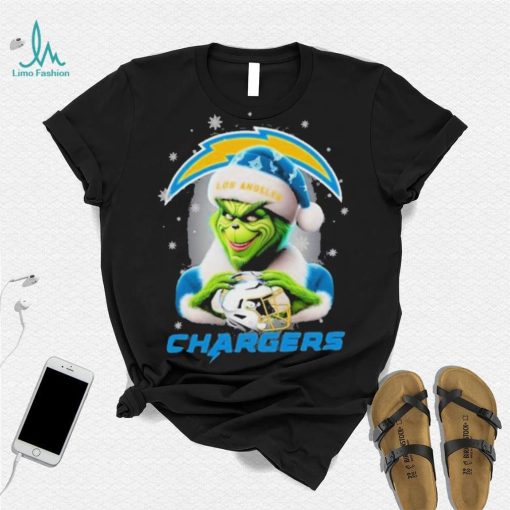 Grinch Hat Santa Los Angeles Chargers Helmet Logo Merry Christmas Shirt