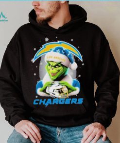 Grinch Hat Santa Los Angeles Chargers Helmet Logo Merry Christmas Shirt