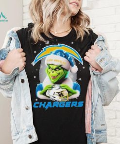Grinch Hat Santa Los Angeles Chargers Helmet Logo Merry Christmas Shirt