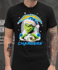 Grinch Hat Santa Los Angeles Chargers Helmet Logo Merry Christmas Shirt