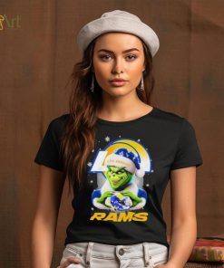 Grinch Hat Santa Los Angeles Rams Helmet Logo Merry Christmas Shirt