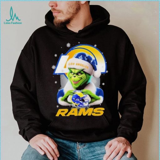 Grinch Hat Santa Los Angeles Rams Helmet Logo Merry Christmas Shirt