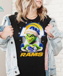 Grinch Hat Santa Los Angeles Rams Helmet Logo Merry Christmas Shirt