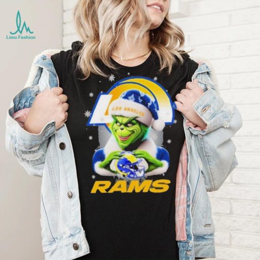 Grinch Hat Santa Los Angeles Rams Helmet Logo Merry Christmas Shirt