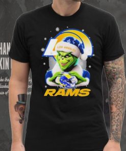 Grinch Hat Santa Los Angeles Rams Helmet Logo Merry Christmas Shirt