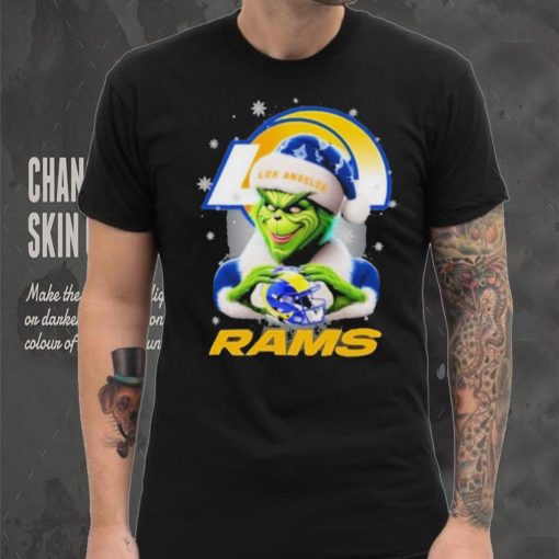 Grinch Hat Santa Los Angeles Rams Helmet Logo Merry Christmas Shirt