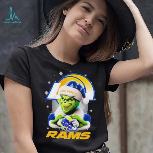 Grinch Hat Santa Los Angeles Rams Helmet Logo Merry Christmas Shirt