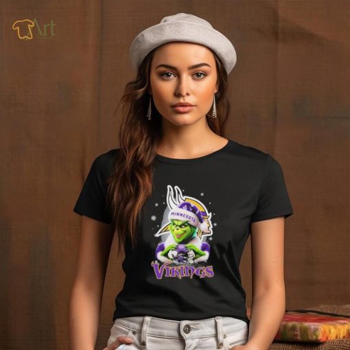 Grinch Hat Santa Minnesota Vikings Helmet Logo Merry Christmas Shirt