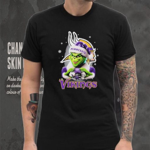 Grinch Hat Santa Minnesota Vikings Helmet Logo Merry Christmas Shirt