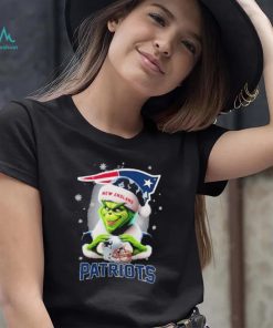 Grinch Hat Santa New England Patriots Helmet Logo Merry Christmas Shirt