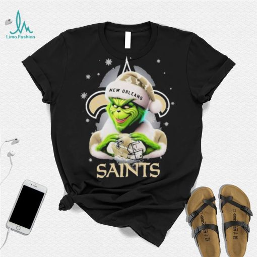 Grinch Hat Santa New Orleans Saints Helmet Logo Merry Christmas Shirt