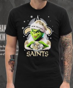 Grinch Hat Santa New Orleans Saints Helmet Logo Merry Christmas Shirt