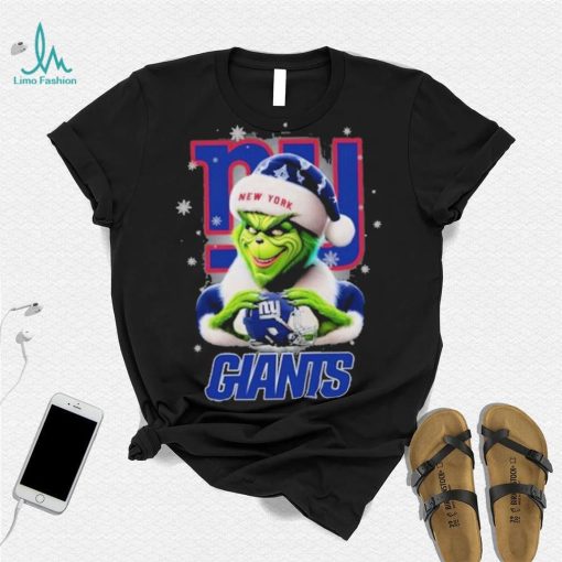 Grinch Hat Santa New York Giants Helmet Logo Merry Christmas Shirt