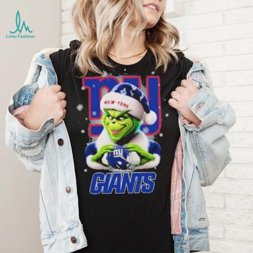 Grinch Hat Santa New York Giants Helmet Logo Merry Christmas Shirt