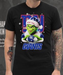 Grinch Hat Santa New York Giants Helmet Logo Merry Christmas Shirt