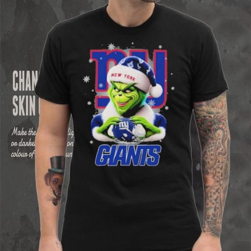 Grinch Hat Santa New York Giants Helmet Logo Merry Christmas Shirt