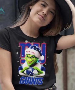Grinch Hat Santa New York Giants Helmet Logo Merry Christmas Shirt