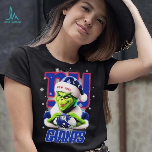 Grinch Hat Santa New York Giants Helmet Logo Merry Christmas Shirt