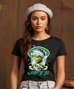 Grinch Hat Santa New York Jets Helmet Logo Merry Christmas Shirt