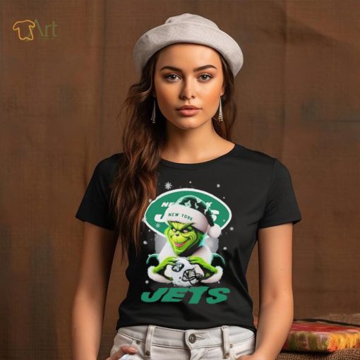 Grinch Hat Santa New York Jets Helmet Logo Merry Christmas Shirt