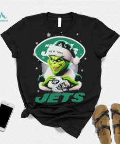 Grinch Hat Santa New York Jets Helmet Logo Merry Christmas Shirt
