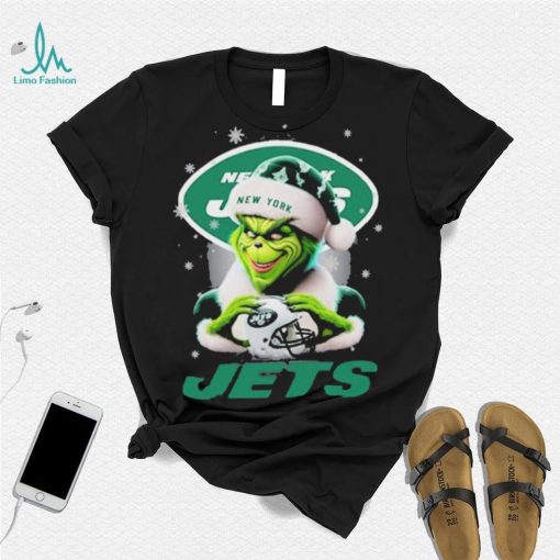 Grinch Hat Santa New York Jets Helmet Logo Merry Christmas Shirt
