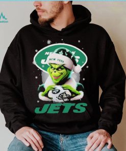 Grinch Hat Santa New York Jets Helmet Logo Merry Christmas Shirt