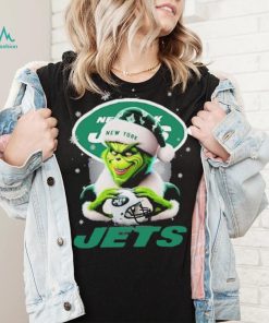 Grinch Hat Santa New York Jets Helmet Logo Merry Christmas Shirt