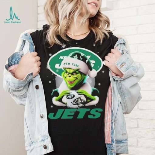 Grinch Hat Santa New York Jets Helmet Logo Merry Christmas Shirt