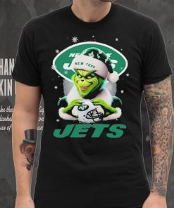 Grinch Hat Santa New York Jets Helmet Logo Merry Christmas Shirt