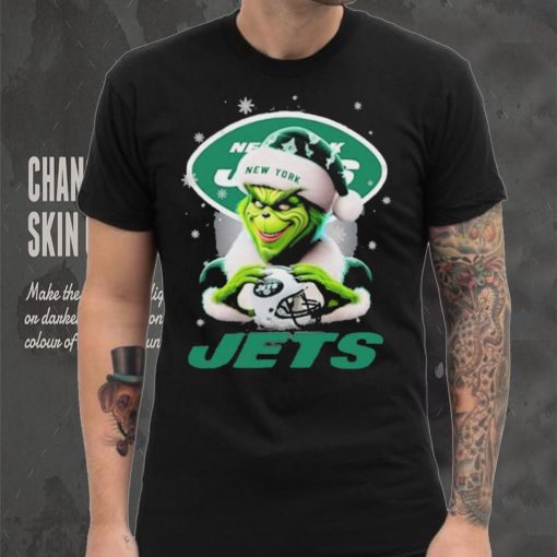Grinch Hat Santa New York Jets Helmet Logo Merry Christmas Shirt
