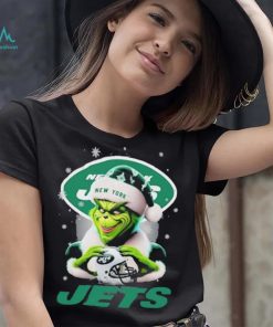 Grinch Hat Santa New York Jets Helmet Logo Merry Christmas Shirt