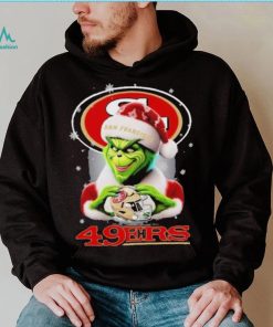 Grinch Hat Santa San Francisco 49ers Helmet Logo Merry Christmas Shirt