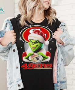 Grinch Hat Santa San Francisco 49ers Helmet Logo Merry Christmas Shirt