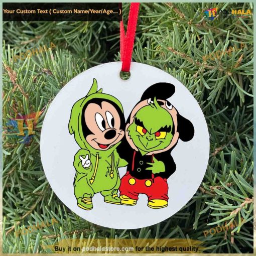 Grinch & Mickey Festive Ceramic Ornament, Grinch Christmas Tree Decor