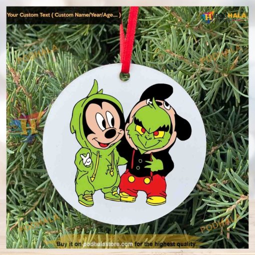 Grinch & Mickey Festive Ceramic Ornament, Grinch Christmas Tree Decor