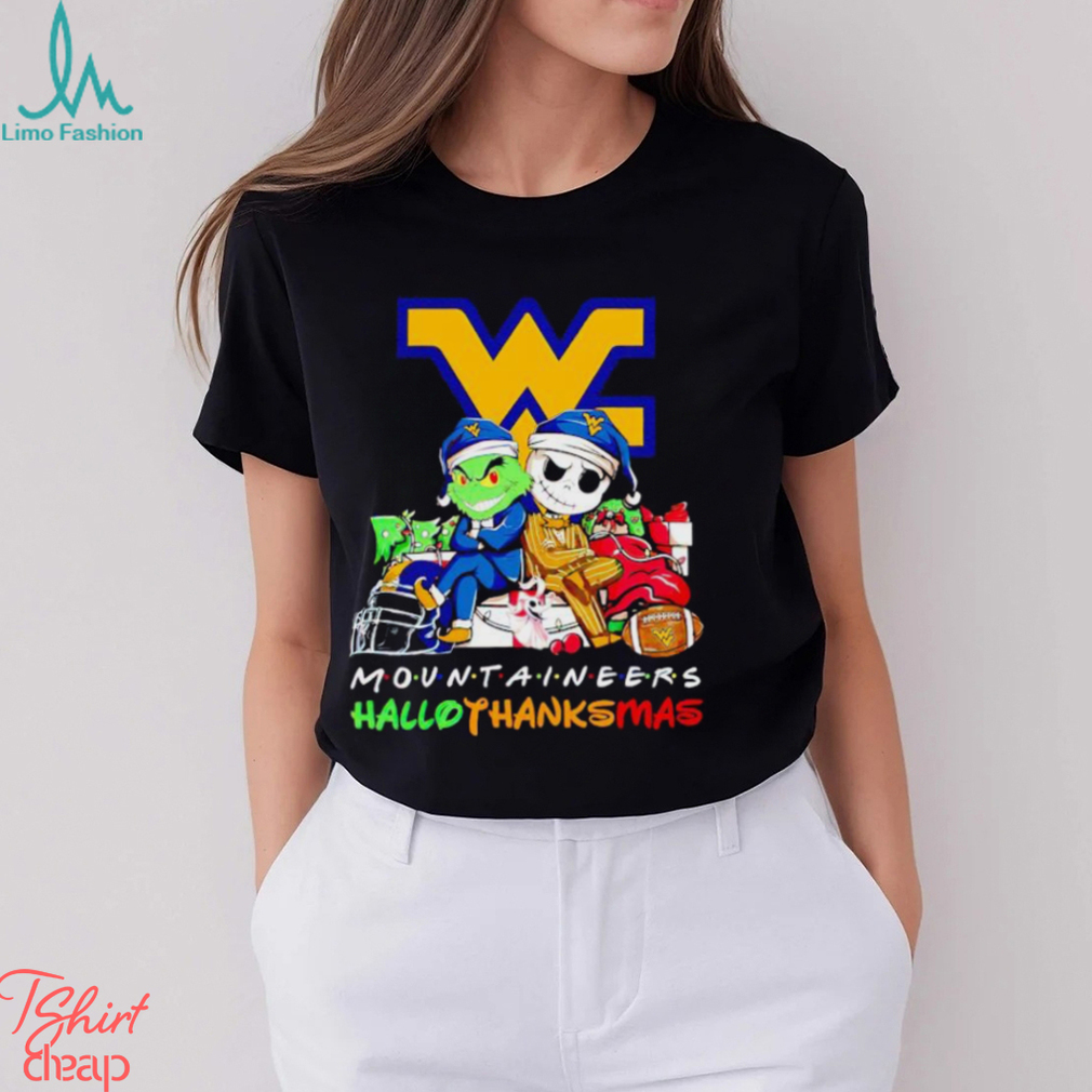 Grinch and Jack Skellington friends Mountaineers HalloThanksMas shirt Grinch and Jack Skellington friends Mountaineers HalloThanksMas shirt