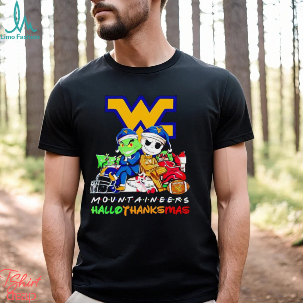 Grinch and Jack Skellington friends Mountaineers HalloThanksMas shirt Grinch and Jack Skellington friends Mountaineers HalloThanksMas shirt