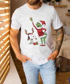 Grinch hat santa and Snoopy reindeer merry christmas shirt, hoodie, sweater, long sleeve and tank top Grinch hat santa and Snoopy reindeer merry christmas shirt