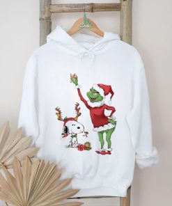 Grinch hat santa and Snoopy reindeer merry christmas shirt, hoodie, sweater, long sleeve and tank top Grinch hat santa and Snoopy reindeer merry christmas shirt