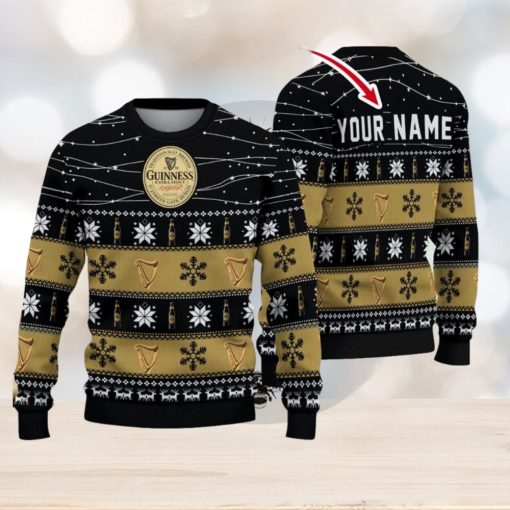 Guinness Twinkle Light Custom Name Snowflakes Ugly Christmas Sweater