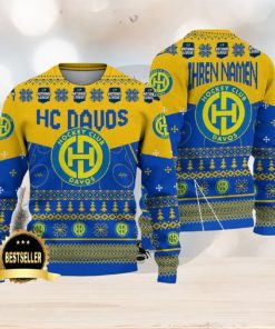 HC Davos Ugly Christmas Sweater Logo Custom Name Gift Fans