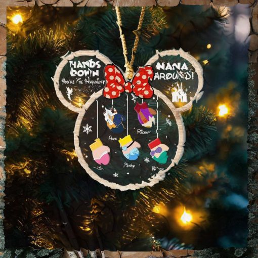 Hands Down, You're The Happiest Nana Around, Gift For Family, Personalized Acrylic Ornament, Cartoon Gloves Ornament, Christmas