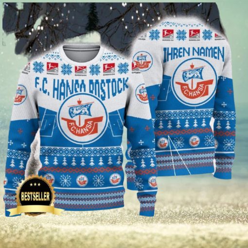 Hansa Rostock Ugly Christmas Sweater Logo Custom Name Gift Fans